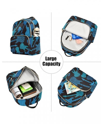 Women's Small Fashion Backpack Doodle Blue Guitar Print Ladies Travel Daypack Aesthetic Shoulder Bag 10.2×5.1×12.5 IN $18.23 ...