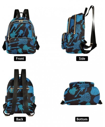 Women's Small Fashion Backpack Doodle Blue Guitar Print Ladies Travel Daypack Aesthetic Shoulder Bag 10.2×5.1×12.5 IN $18.23 ...