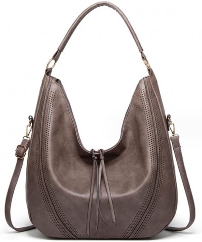 Women Hobo Totes Shoulder Bag Satchel Faux Leather Retro Purse Zipper Handbag Brown Gray $38.58 Totes