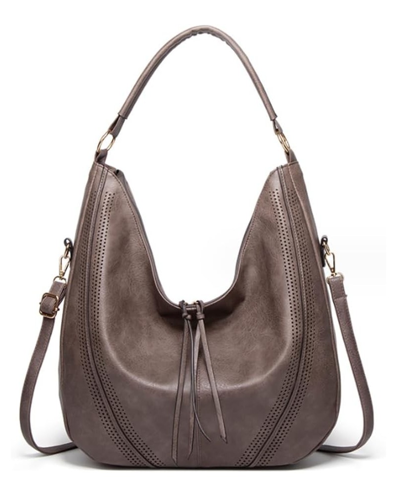 Women Hobo Totes Shoulder Bag Satchel Faux Leather Retro Purse Zipper Handbag Brown Gray $38.58 Totes