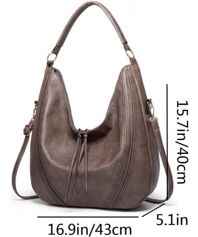 Women Hobo Totes Shoulder Bag Satchel Faux Leather Retro Purse Zipper Handbag Brown Gray $38.58 Totes