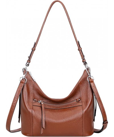 Genuine leather Hobo Purse Shoulder Bags for Women Crossbody Handbags Brown $65.55 Hobo Bags