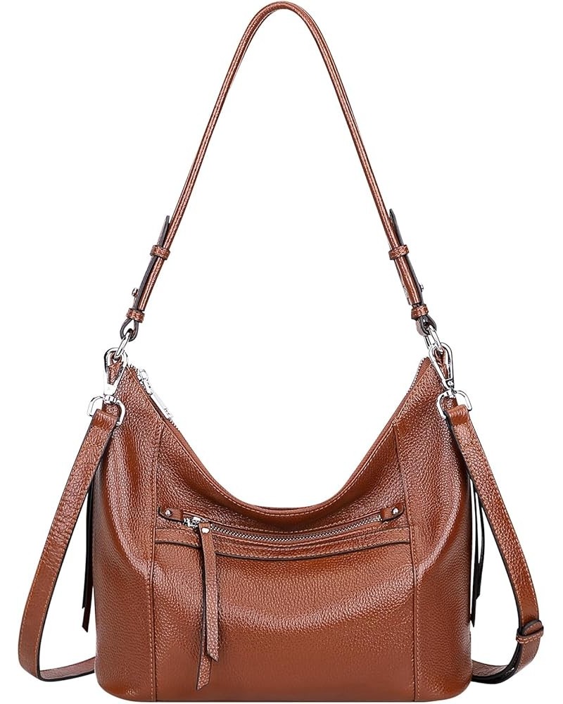 Genuine leather Hobo Purse Shoulder Bags for Women Crossbody Handbags Brown $65.55 Hobo Bags