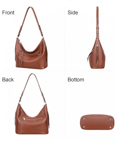 Genuine leather Hobo Purse Shoulder Bags for Women Crossbody Handbags Brown $65.55 Hobo Bags