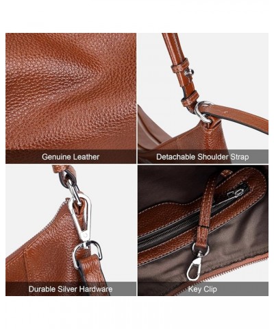 Genuine leather Hobo Purse Shoulder Bags for Women Crossbody Handbags Brown $65.55 Hobo Bags