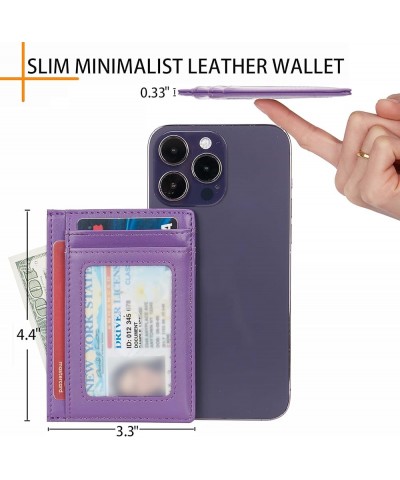 Slim RFID Blocking Credit Card Holder Minimalist Leather Front Pocket Small Wallet for Women Men APW Dark Purple $10.07 Wallets