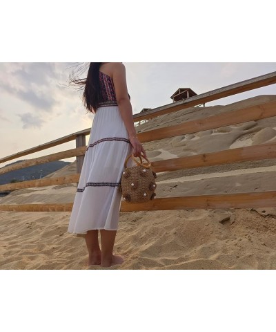 Pearl Flower Straw Woven Tote Bag Summer Beach Rattan Handle Bucket Bag Straw Purses and Handbags for Women Brown $23.03 Totes