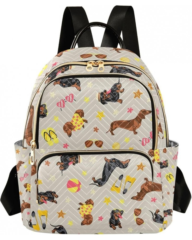 Women Backpack Dachshund Summer Holiday Anti-Theft Travel Backpack with Luggage Belt Lightweight Handbag Lady Purse Roomy Dou...