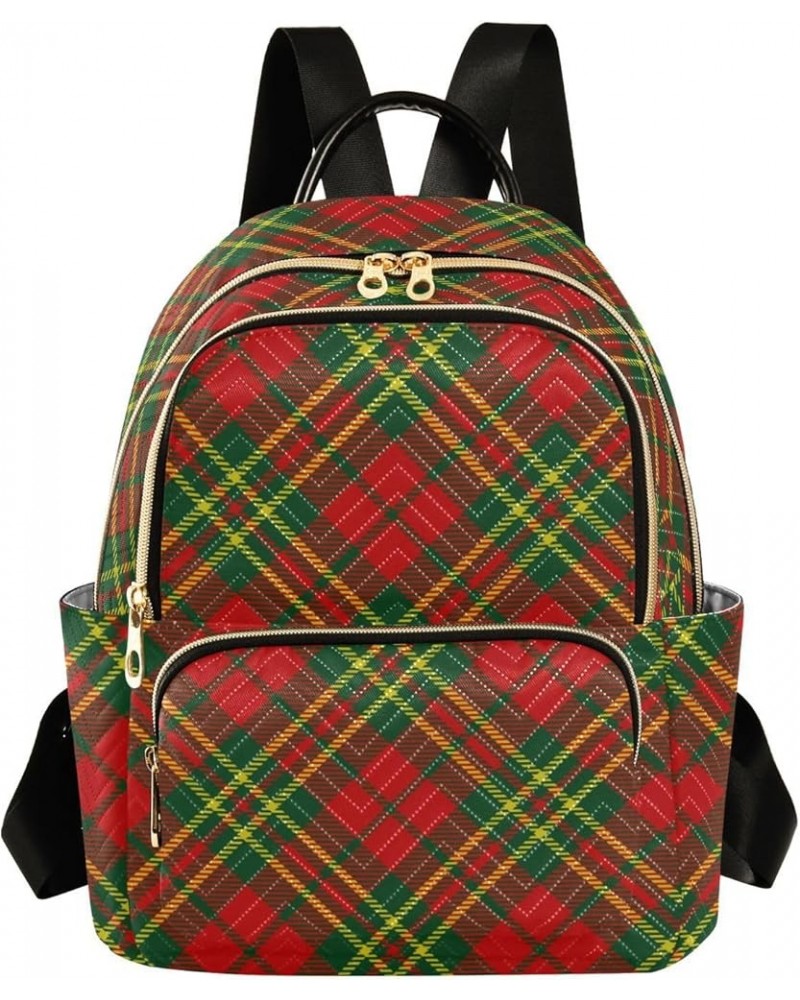 Christmas Xmas Tartan Plaid Fashion Travel Backpack for Women Multi Pockets Lightweight Purse for Women-M Multicolor Small $1...