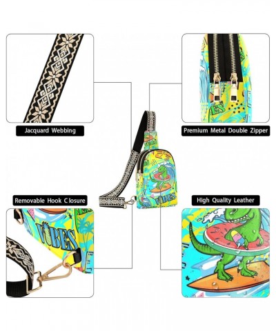 Dinosaur Surfboard Crossbody Sling Bag for Women Men Leather Chest Bags Purse Adjustable Cross Body Daypack for Work Shopping...