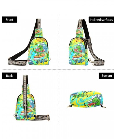 Dinosaur Surfboard Crossbody Sling Bag for Women Men Leather Chest Bags Purse Adjustable Cross Body Daypack for Work Shopping...