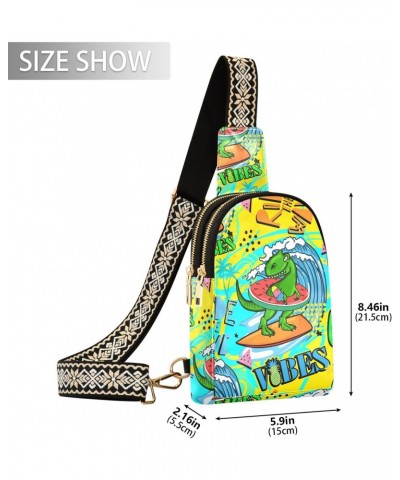 Dinosaur Surfboard Crossbody Sling Bag for Women Men Leather Chest Bags Purse Adjustable Cross Body Daypack for Work Shopping...