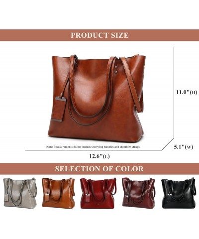 Oil Wax PU Leather Tote Bag for Women Simple Bucket Shoulder Bag Double Strap Messenger Bag Commuter Handbag and Purse Grey $...