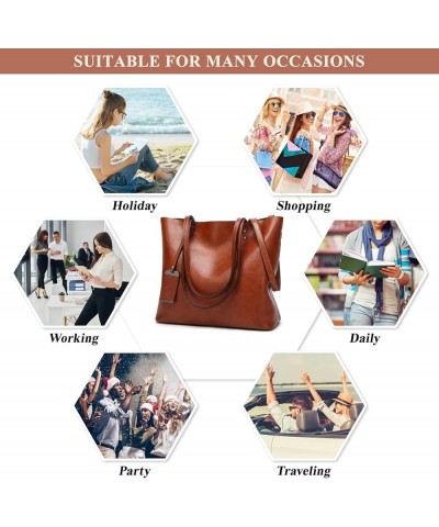 Oil Wax PU Leather Tote Bag for Women Simple Bucket Shoulder Bag Double Strap Messenger Bag Commuter Handbag and Purse Grey $...