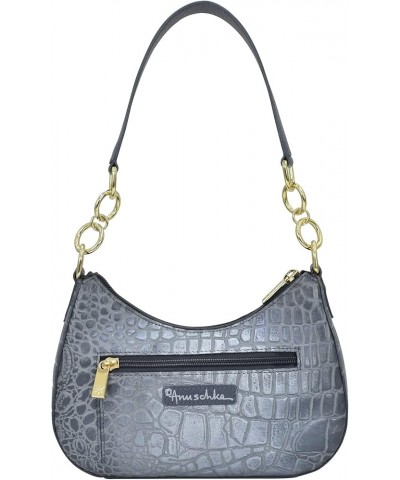 Women's Hand Painted Genuine Painted Leather Small Convertible Hobo Croco Embossed Silver/Grey $79.27 Hobo Bags