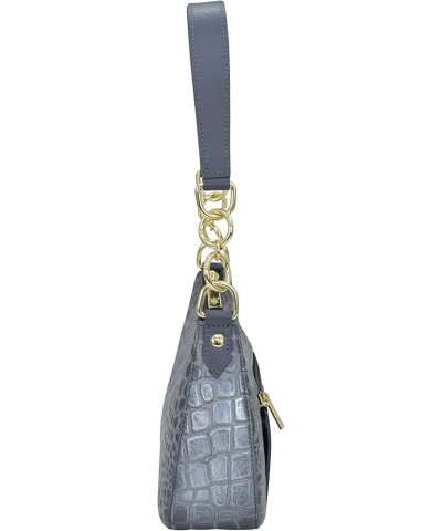 Women's Hand Painted Genuine Painted Leather Small Convertible Hobo Croco Embossed Silver/Grey $79.27 Hobo Bags