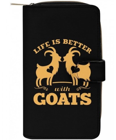 Life is Better with Goats Long Bifold Wallet for Women Card Holder Purse Zippered Handbag Coin Organizer $24.01 Wallets