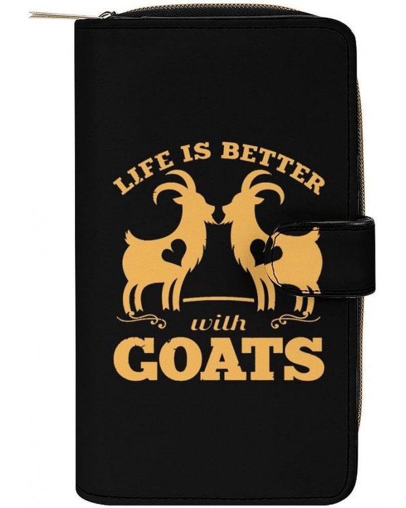 Life is Better with Goats Long Bifold Wallet for Women Card Holder Purse Zippered Handbag Coin Organizer $24.01 Wallets