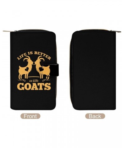 Life is Better with Goats Long Bifold Wallet for Women Card Holder Purse Zippered Handbag Coin Organizer $24.01 Wallets