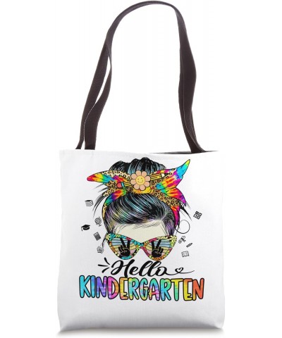 Hello Kindergarten Tie Dye Teacher Messy Bun Back To School Tote Bag $9.16 Totes