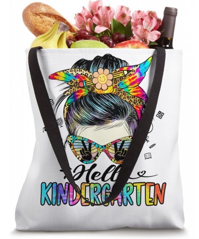 Hello Kindergarten Tie Dye Teacher Messy Bun Back To School Tote Bag $9.16 Totes