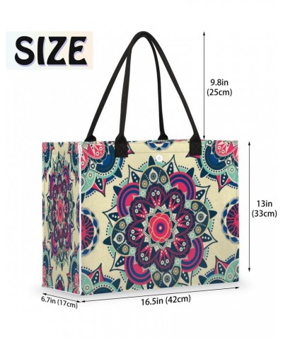 Ethnic Floral Mandala Pattern Extra Large Beach Bag Women Handbags Shoulder Bag Tote Bags Casual Shopping Bag with Inner Zipp...