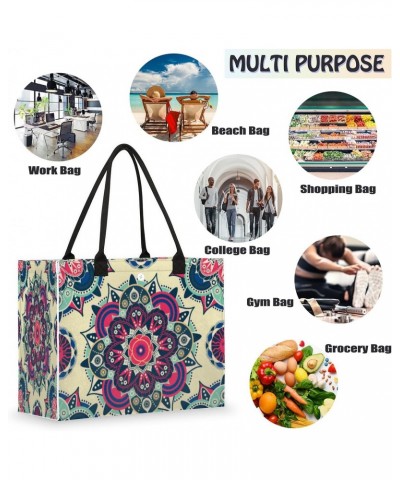 Ethnic Floral Mandala Pattern Extra Large Beach Bag Women Handbags Shoulder Bag Tote Bags Casual Shopping Bag with Inner Zipp...