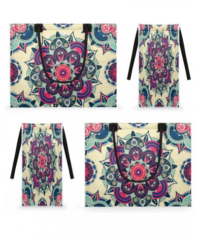 Ethnic Floral Mandala Pattern Extra Large Beach Bag Women Handbags Shoulder Bag Tote Bags Casual Shopping Bag with Inner Zipp...