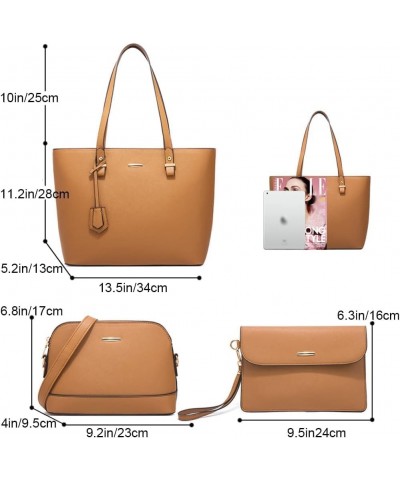 4-Pcs Handbags Set Women Vegan Leather Shoulder Bags Tote Dome Satchel Bag Clutch Wristlets Wallet Minimalist Ladies Brown $3...