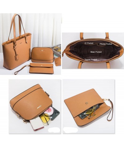 4-Pcs Handbags Set Women Vegan Leather Shoulder Bags Tote Dome Satchel Bag Clutch Wristlets Wallet Minimalist Ladies Brown $3...