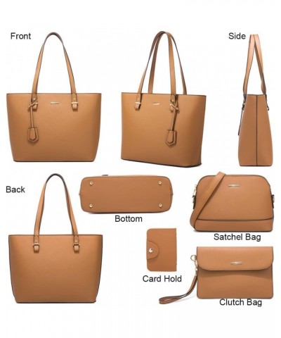 4-Pcs Handbags Set Women Vegan Leather Shoulder Bags Tote Dome Satchel Bag Clutch Wristlets Wallet Minimalist Ladies Brown $3...