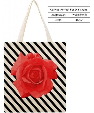 Canvas Tote Bag, Flowers Wavy Stripe Rose Shopping Bag with Zipper & Handle for School Travel, Reusable Shopping Grocery Bags...