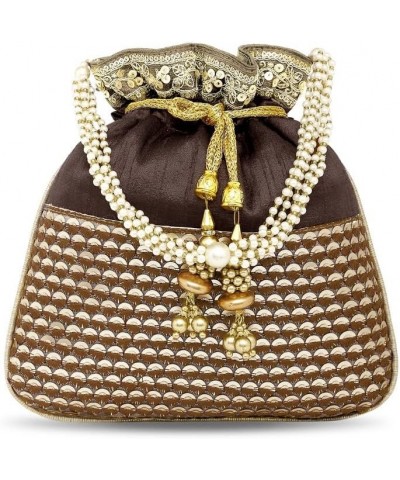 Indian Potli Bags For Women Evening Bag Clutch Ethnic Bride Purse Brown $14.35 Evening Bags