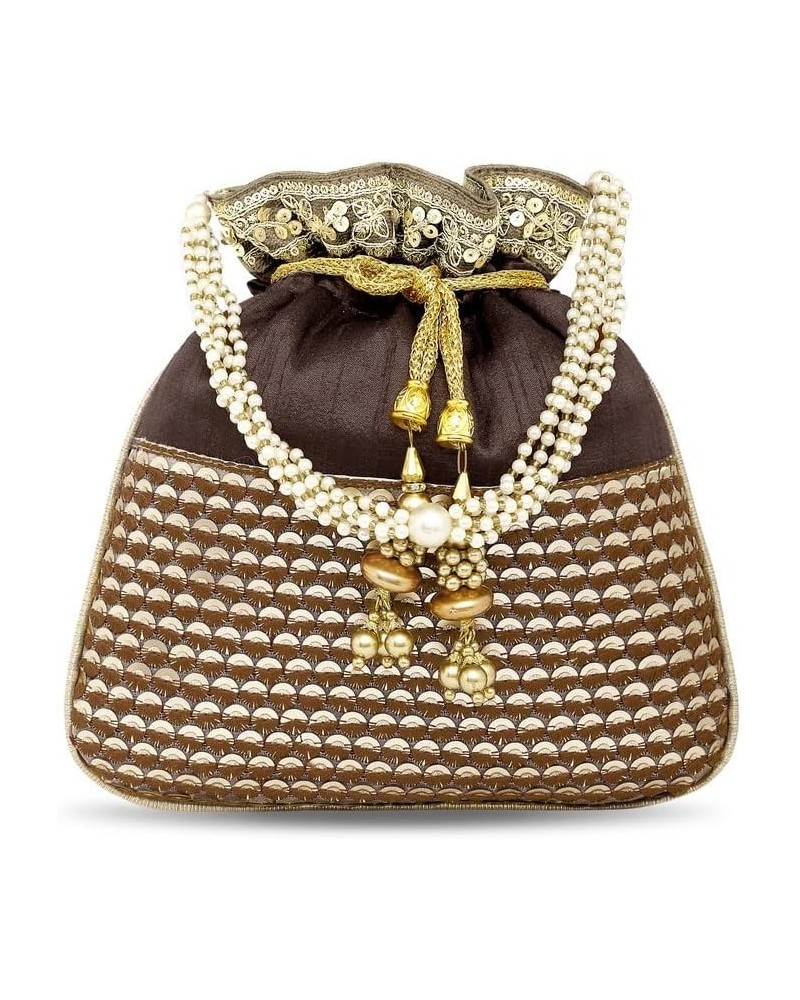 Indian Potli Bags For Women Evening Bag Clutch Ethnic Bride Purse Brown $14.35 Evening Bags