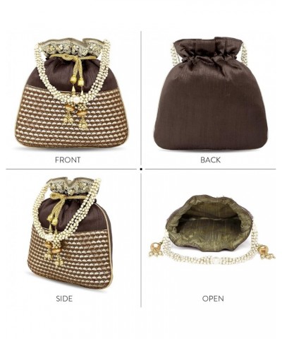 Indian Potli Bags For Women Evening Bag Clutch Ethnic Bride Purse Brown $14.35 Evening Bags