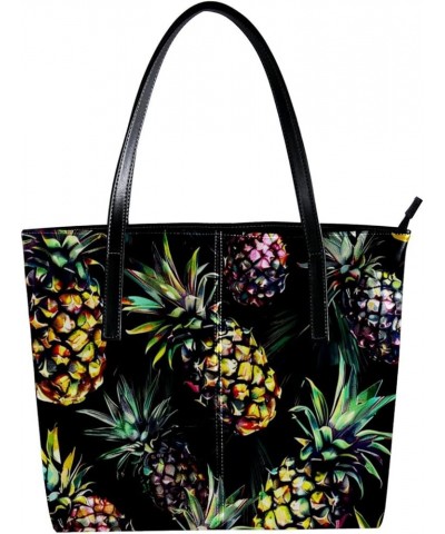 Tote Bag, Faux Leather Large Tote Bags for Women, Tote Bag with Zipper, Fruit Pattern Pineapple, Womens Tote Bag Pattern 5464...