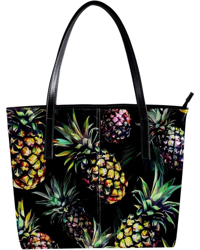 Tote Bag, Faux Leather Large Tote Bags for Women, Tote Bag with Zipper, Fruit Pattern Pineapple, Womens Tote Bag Pattern 5464...