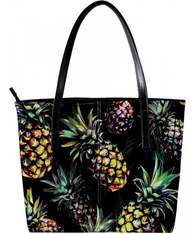 Tote Bag, Faux Leather Large Tote Bags for Women, Tote Bag with Zipper, Fruit Pattern Pineapple, Womens Tote Bag Pattern 5464...