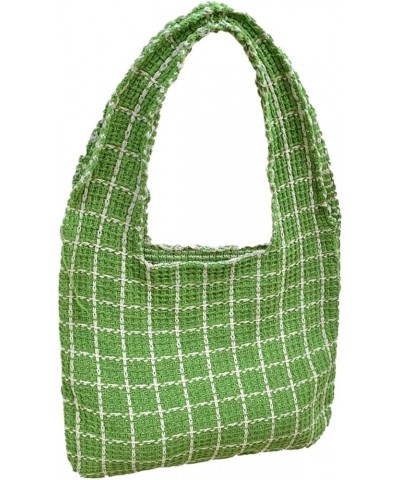 Crochet Tote Women Large Plaid Woven Beach Bag Handbag Shoulder Bag Shopping Purses Green $10.70 Totes