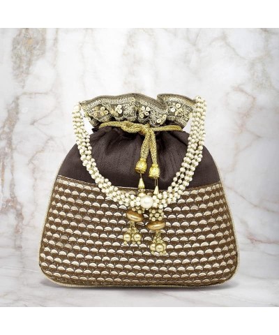 Indian Potli Bags For Women Evening Bag Clutch Ethnic Bride Purse Brown $14.35 Evening Bags