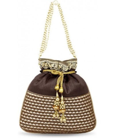 Indian Potli Bags For Women Evening Bag Clutch Ethnic Bride Purse Brown $14.35 Evening Bags