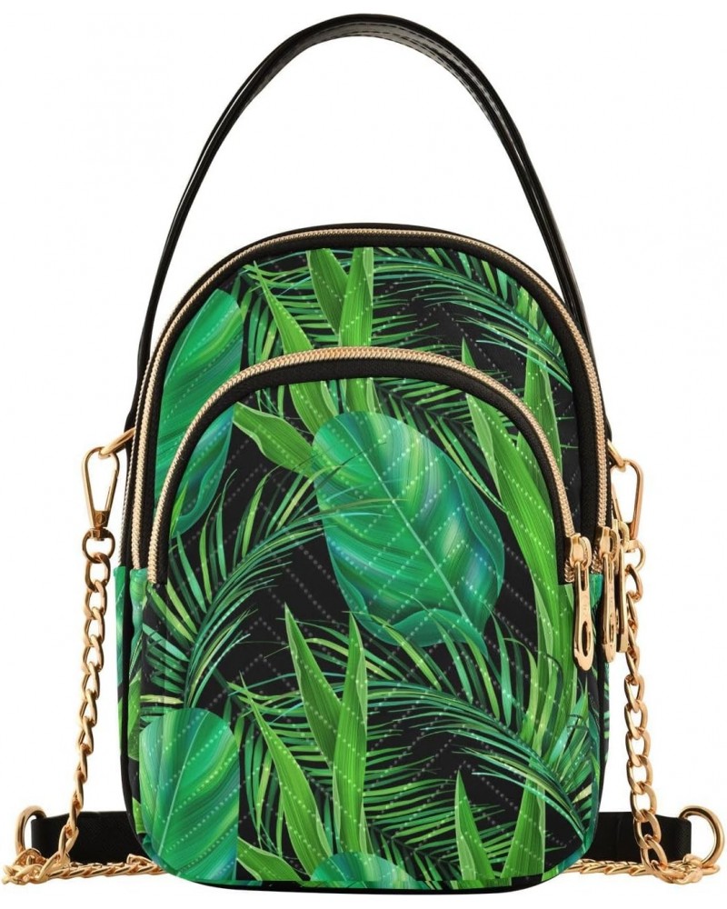 Chain Crossbody Bags for Women Tropical Monstera and Palm Leaves Quilted Shoulder Crossbody Handbags Travel Cross Body Cell P...