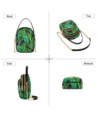 Chain Crossbody Bags for Women Tropical Monstera and Palm Leaves Quilted Shoulder Crossbody Handbags Travel Cross Body Cell P...