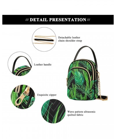 Chain Crossbody Bags for Women Tropical Monstera and Palm Leaves Quilted Shoulder Crossbody Handbags Travel Cross Body Cell P...