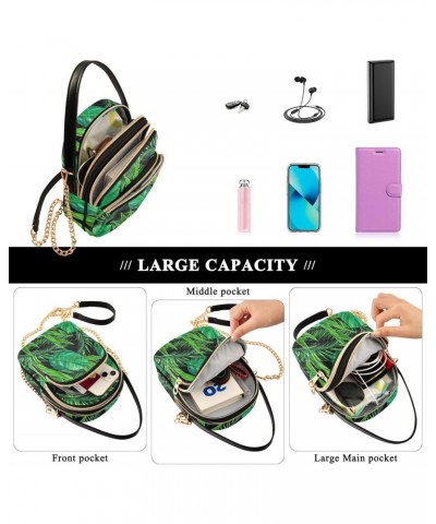 Chain Crossbody Bags for Women Tropical Monstera and Palm Leaves Quilted Shoulder Crossbody Handbags Travel Cross Body Cell P...