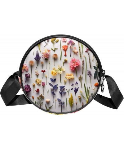 Round Crossbody Wallet, Circle Crossbody Purse Handbag, Colorful Pattern Floral Botany Flower $10.28 Crossbody Bags