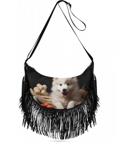 Women's Fringe Crossbody Tassel Purse White Happy Dog Hobo Shoulder Bags Crossbody Handbag with Adjustable Shoulder Straps $1...