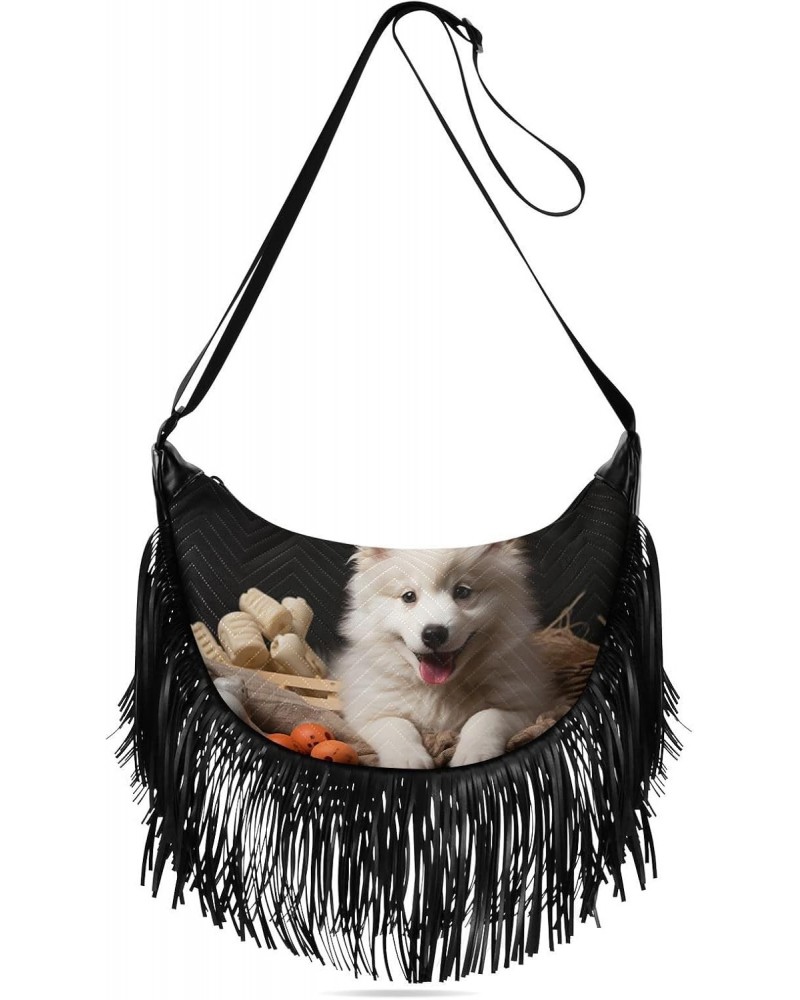 Women's Fringe Crossbody Tassel Purse White Happy Dog Hobo Shoulder Bags Crossbody Handbag with Adjustable Shoulder Straps $1...