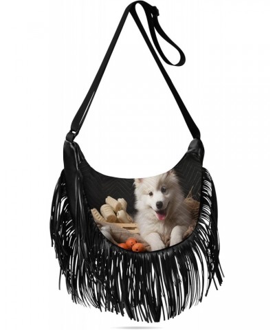 Women's Fringe Crossbody Tassel Purse White Happy Dog Hobo Shoulder Bags Crossbody Handbag with Adjustable Shoulder Straps $1...