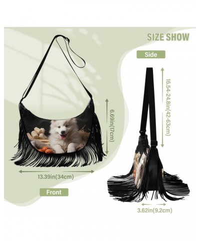 Women's Fringe Crossbody Tassel Purse White Happy Dog Hobo Shoulder Bags Crossbody Handbag with Adjustable Shoulder Straps $1...